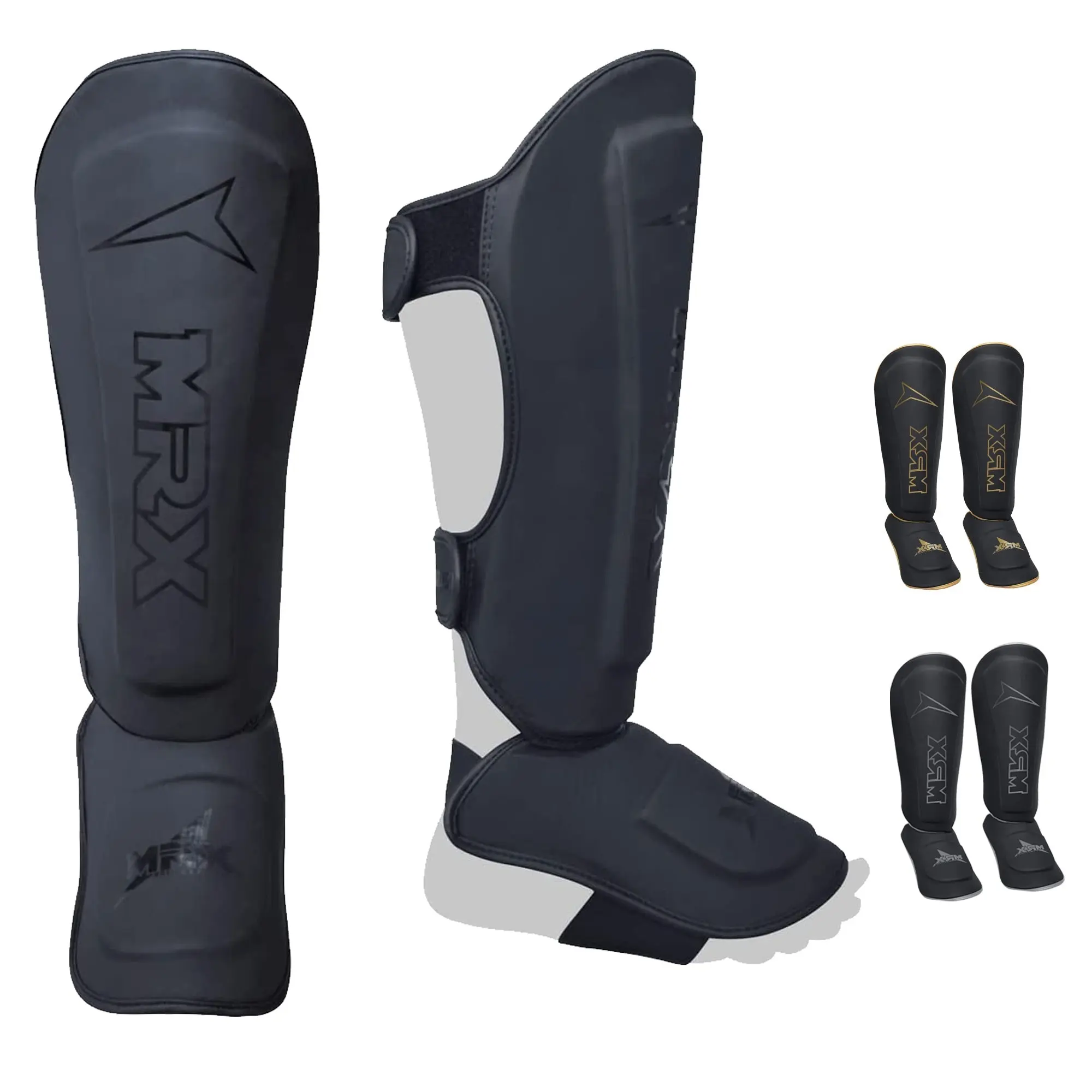 MRX Kickboxing Shin Instep Guards - Ergonomic Cotton & PU Leather High-Density Padding, Adjustable High-Support Protective Gear for Men - MMA, Muay Thai Training, Kickboxing Shin Guards, Durability, Anti-Injury Protective Gear, High-Padding