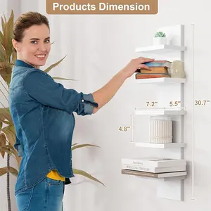 Five-Tier Wall-Mounted Storage Rack, PVC Wood Composite Material, Floating Display Shelf, Standing Organizer for Living Room, Bedroom, Hallway, Wall Shelf Unit