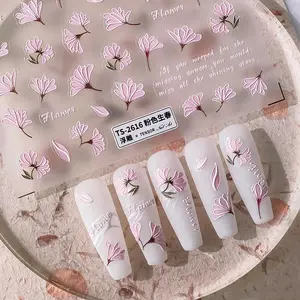 5D Pink Flowers Nail Stickers, Petal Nails Decal, Spring Nail Art Stickers, Flowers Nail Decal (240）