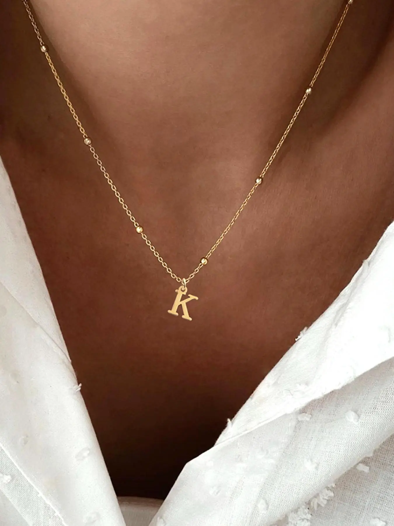 Letter Detail Initial Pendant Necklace for Women, Fashion Chain Decorated, Fashion Jewelry for Party, Daily Clothing Decor, Trendy Stainless Steel Jewelry for Birthday Gift, Alphabet Letter Necklace