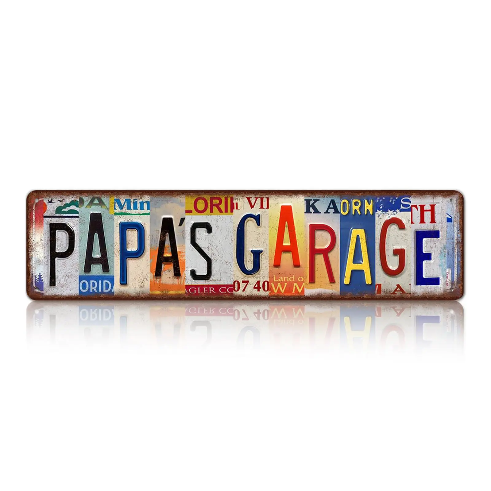 Papa’s Garage Sturdy Vintage Aluminum Hanging Decorative Plaque Sign - 2D Flat 4x16in Retro Home Decor Plaque Wall Decor, Fathers Day Gift for Dads, License Plate