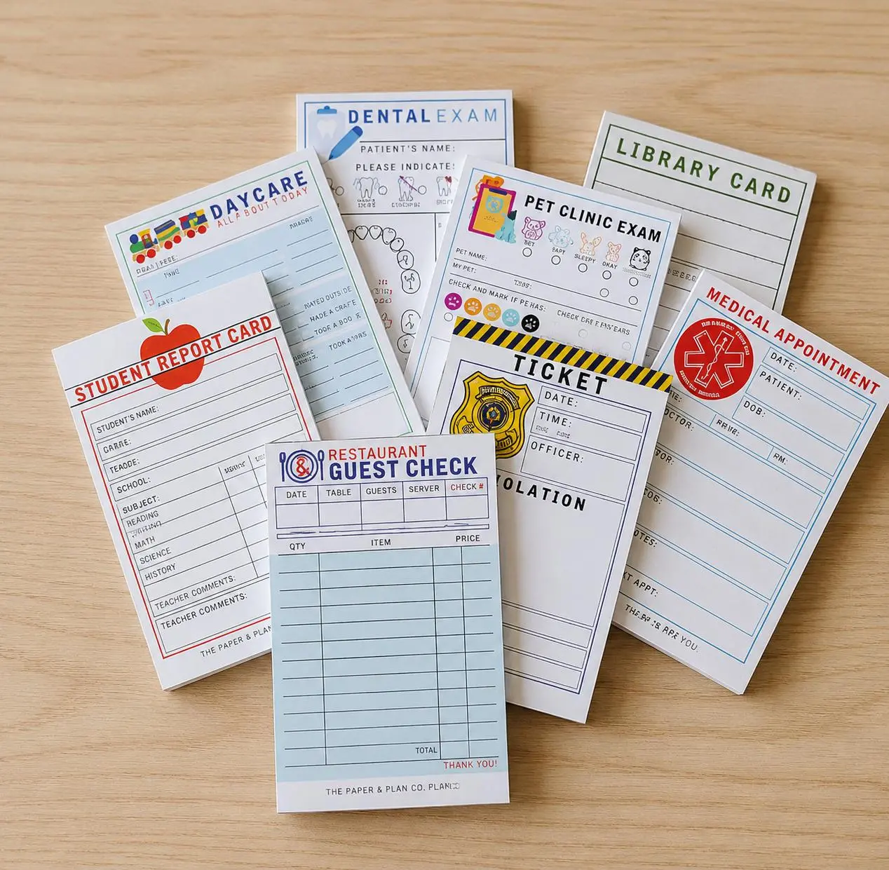Kids Playtime Pads for Pretend Play Bundle - 8 Pack with 50 Sheets Each - 4"x6" Perfect for Imaginative Role-Playing - Made in USA