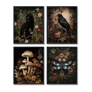 4pcs/set Gothic Victorian Floral Wall Decor,Dark Academia Moody Bedroom Wall Art, Gothic Decor for Home Bedroom Bathroom