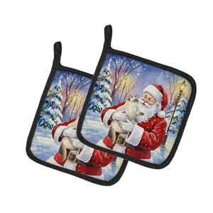 Carolines Treasures FNT1114PTHD 7.5 x 7.5 in. Cream Point Cat with Santa Claus Pot Holders, Pack of 2