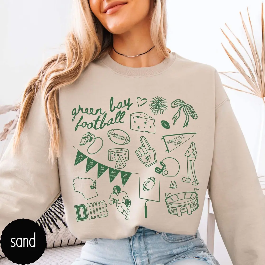 Green Bay Football Crewneck Sweatshirt for Her, Green Bay Game Day Shirt, Gift for Green Bay Fan Gift, Green Bay Football Tee