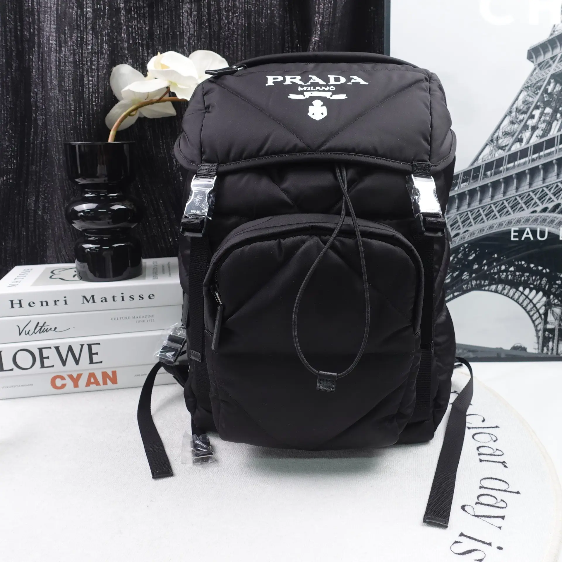 Pre-owned PRADA Nylon Backpacks Quilted Padded Small Black Re Backpack Bag T10191870