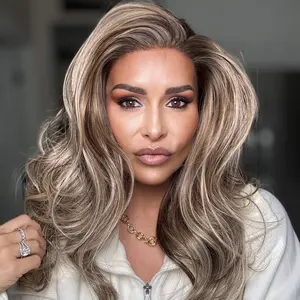 IMstyle Valerie Balayage Brunette Apricot & Blonde Highlight Natural Wavy Low Density Glueless 13*4 Free Parting Lace Front Syntehtic Wig for Daily Wear