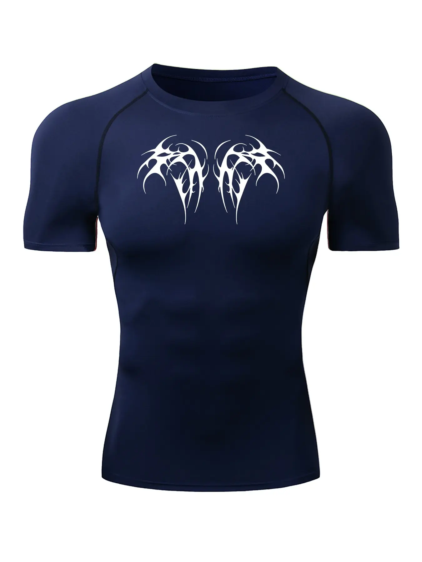 Gothic Wings Graphic Summer Quick Dry Compression T-Shirt Y2K Streetwear Men Gym Training Workout T Shirt Tee Thorn Printed Elastic Breathable Short Sleeve Fitness Muscle Fit Athletic Tops Raglan Sleeve Active Tops