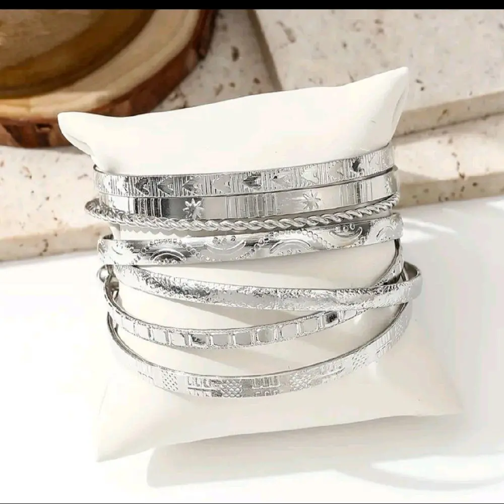 Women's Bangle Set, 3-Piece Adjustable Open Cuff Bracelet Bundle with Mixed Star, Braided, and Chain Designs, Elegant Casual Jewelry