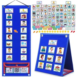 Visual Schedule for Kids with Autism Chore Chart for Toddler Planning Board Daily Routine Chart Autism Learning Materials for Classroom Home Use with 124 Cards (Blue)