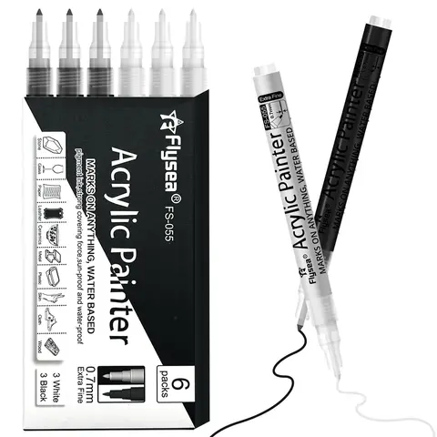 Acrylic Paint Marker Pen (6 Counts/set), Extra Fine Waterproof Quick-drying Paint Pen, Art Supplies for DIY Album, Wooden, Rock Painting, Glass, Ceramic, Canvas