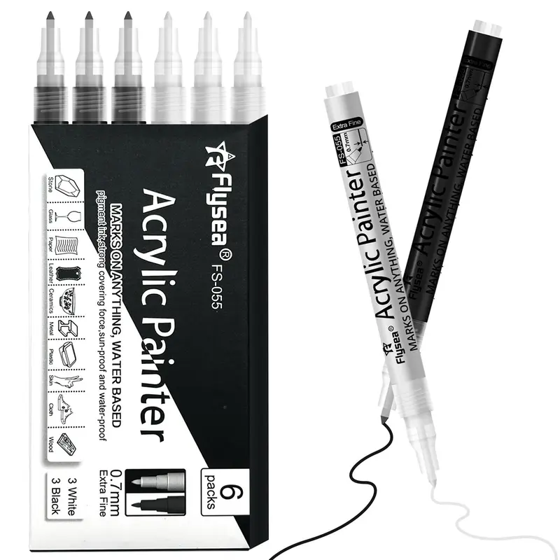 Acrylic Paint Marker Pen (6 Counts/set), Extra Fine Waterproof Quick-drying Paint Pen, Art Supplies for DIY Album, Wooden, Rock Painting, Glass, Ceramic, Canvas