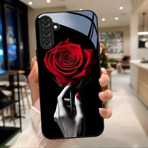 Phone Case: Tempered Glass Phone Case for Samsung Galaxy A04, A04S, A05, A05S, A06, A13, A14, A15, A16, A22, A23, A24, A25, A32, A33, A34, A35, A52, A52S, A53, A54, A55 5G, S21, S22, S23, S24 FE Plus Ultra 5G- Stylish Black Protective Case