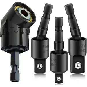 Right Angle Drill Adaptor,4-in-1 Impact Drill Bit Extension,360 °   Rotatable 1/4 3/8 1/2" Impact Grade Socket Adapter Set,105 Degree Angle Screwdriver Drill Bit for Household Workplace Industry
