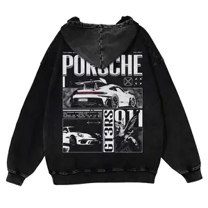 300g Autumn Hoodie Unisex Fall Hoodies 911 GTS Poster Men Streetwear Vintage Washed 80s 90s Graphic Pullover Cotton Anime Funny Sweatshirt Gifts