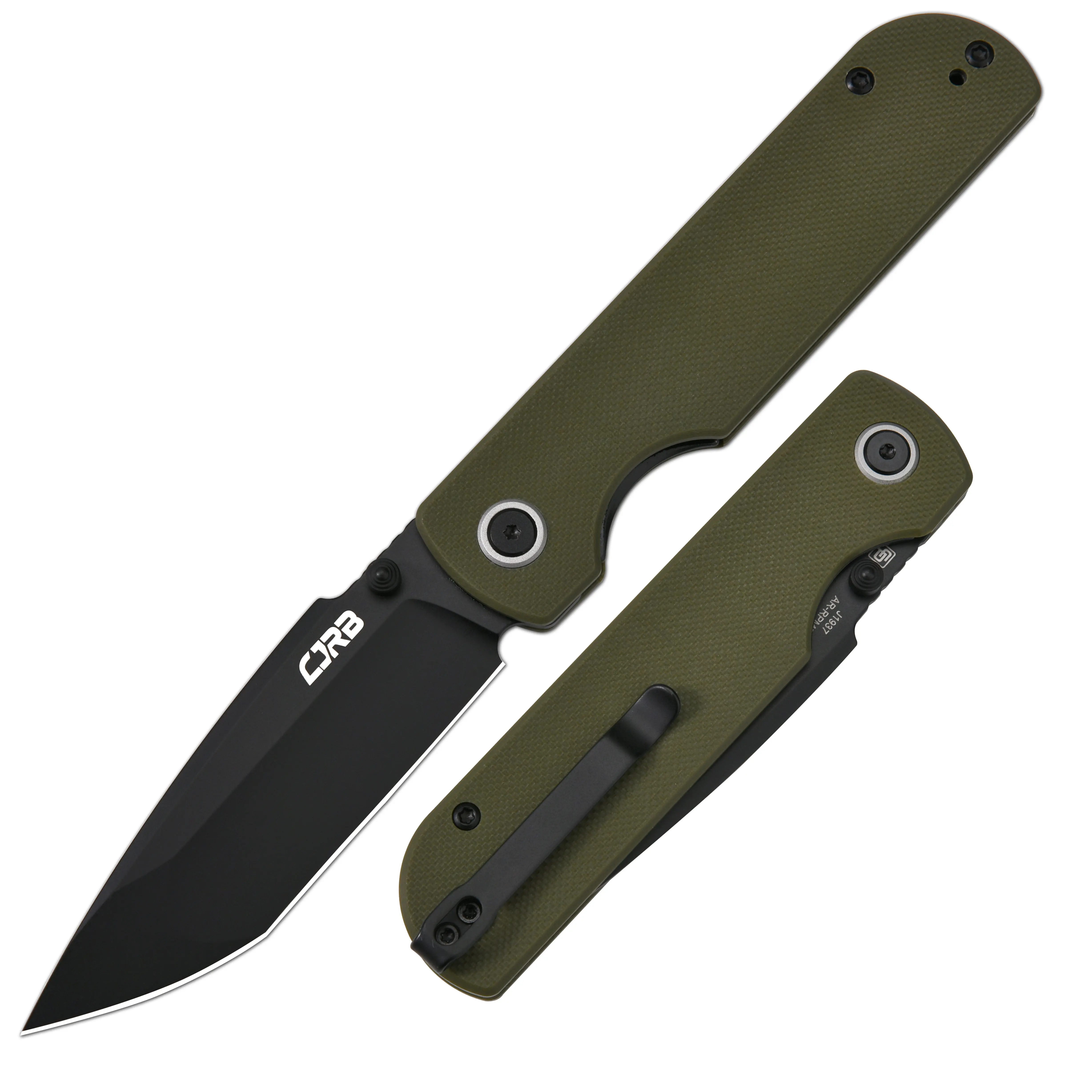 CJRB Nova Folding Pocket Knife - High Hardness AR-RPM9 Steel Blade, G10 Handle, Sharp Black PVD/Green Finish - Outdoor Tool for Men, Camping - Father's Day Gift, High Hardness Knives, Folding Pocket Knives