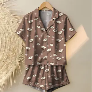 Espresso Martini Wedding Drink Coffee Pajama Set, Satin Printed PJS, Silky Unisex Sleepwear with Fun Prints, Short & Long Option