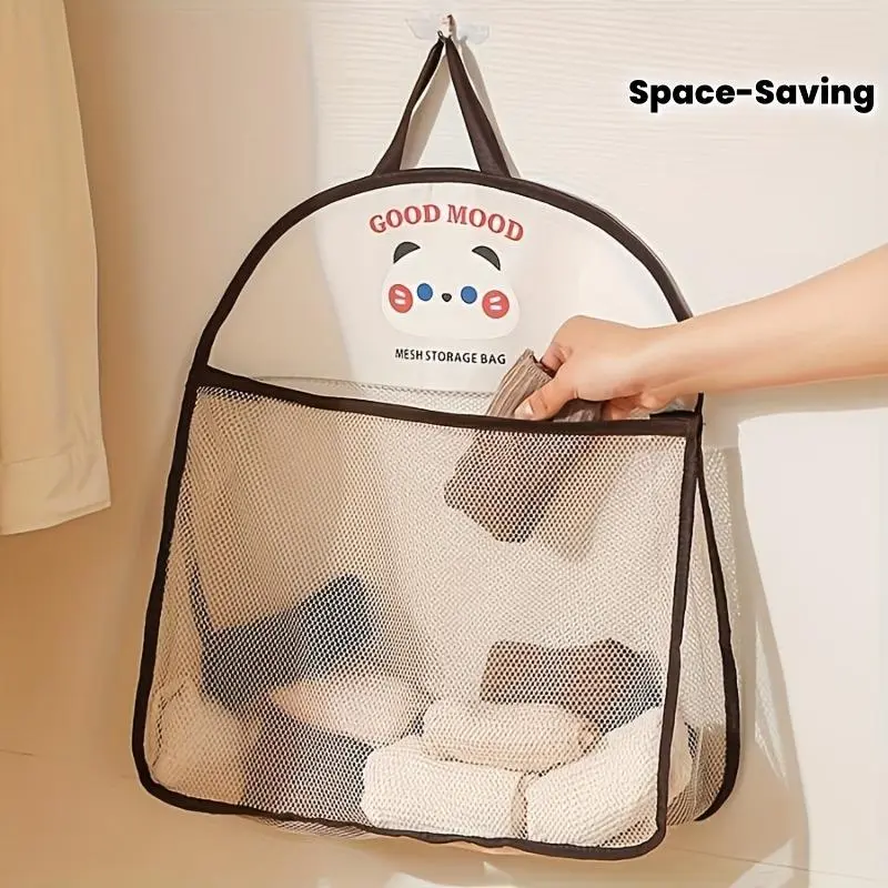 Breathable Fabric Hanging Mesh Storage Bag Cute Animal Pattern Wall-Mounted Foldable Suitable for Underwear, Socks, Handbags Space-Saving Design Suitable for Laundry Room, Room Decoration Ideal Gift for Home Finishing
