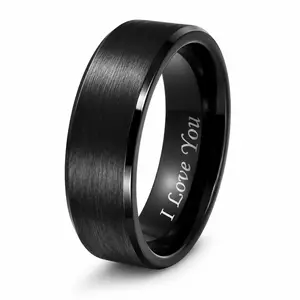 Elegant Men's Titanium Steel 'I Love You'Engraved Ring - Romantic Black Band withCreative Lettering, Ideal for Wedding,Anniversary & Valentine's Day Gift,Father’s Day gift.summerwins summerwins