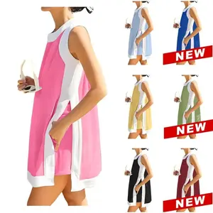 Women's2PieceSetsCasualColorBlockCrewneckShortSleevePulloverTopsMatchingShortswithPockets