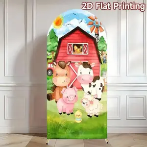 Farm Barn  Arch Covers Stretchy Backdrop with Farm Animals Photography Background for Wedding, Birthday Party, Baby Shower
