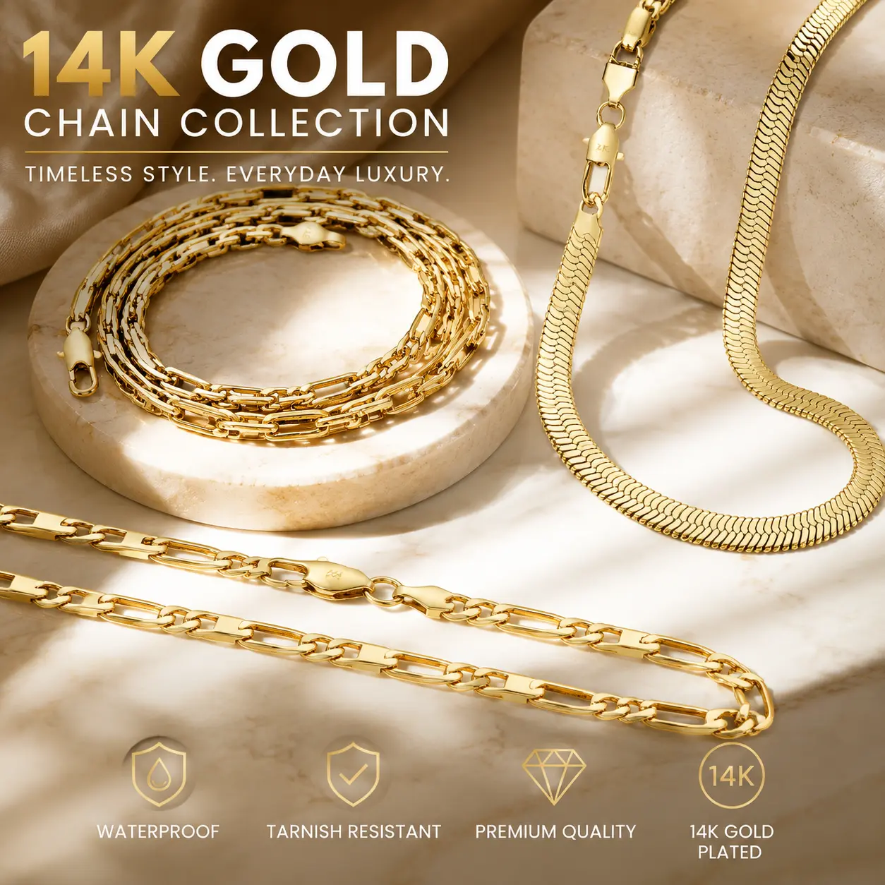 3-Piece 14K Real Gold-Plated Chain Necklace Set for Men & Women, Stackable Layered Jewelry, Mix-and-Match Everyday Fashion Accessories, Stylish Gift Him or Her girlfriend miami cuban link stainless steel box Bubble Initial # jewelry crown cross faith eye