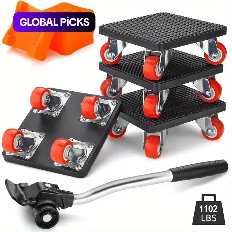 Furniture Lifter and Mover Tool Set, 360° Rotating Moving Rollers, Furniture Moving Wheels for Beds, Sofas, Desks and Other Heavy Furniture