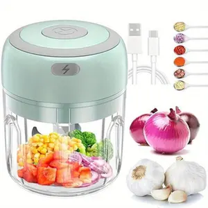 USB-charged portable electric garlic chopper (green, 250ml): minces garlic, ginger, meat, veggies—great Mother's Day gift.