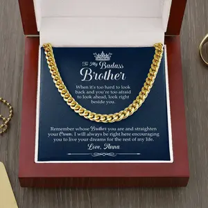Custome Name Message Necklace for Big Brother from Sister, Cuban Chain Necklace Gift for Brother, Birthday Gift for Men, Message Card Christmas Gift for bro