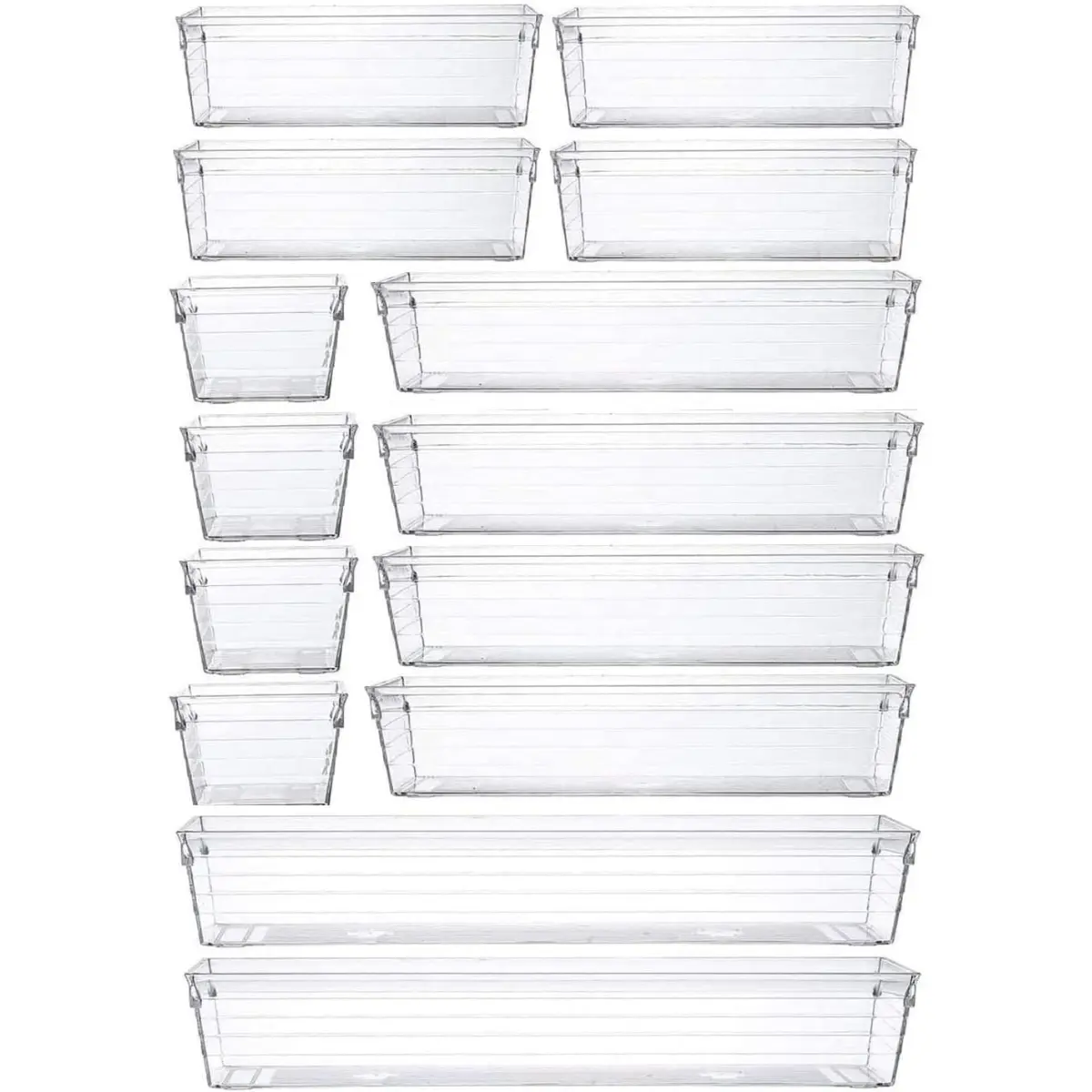 14 Pcs Drawer Organizer Storage Trays For Makeup, Kitchen, Bedroom, Office, Desk, Versatile Plastic Clear Drawer Organizer. Boxes Multi Compartment Design