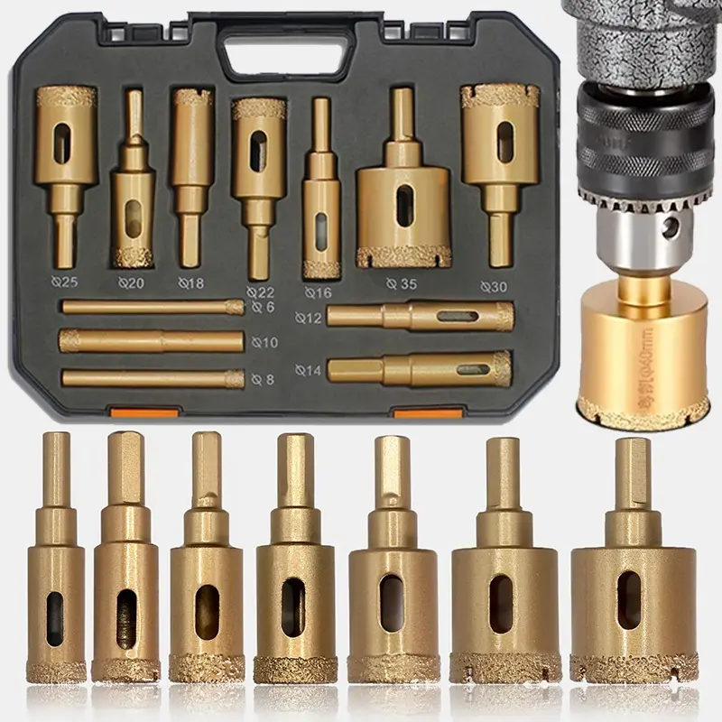 12pcs High Quality Diamond Drill Bit Set for Glass, Marble & Stone - 6-35mm Hole Saw Kit with Hand Tools, Granite, Tile, Ceramic#fathersdaygift