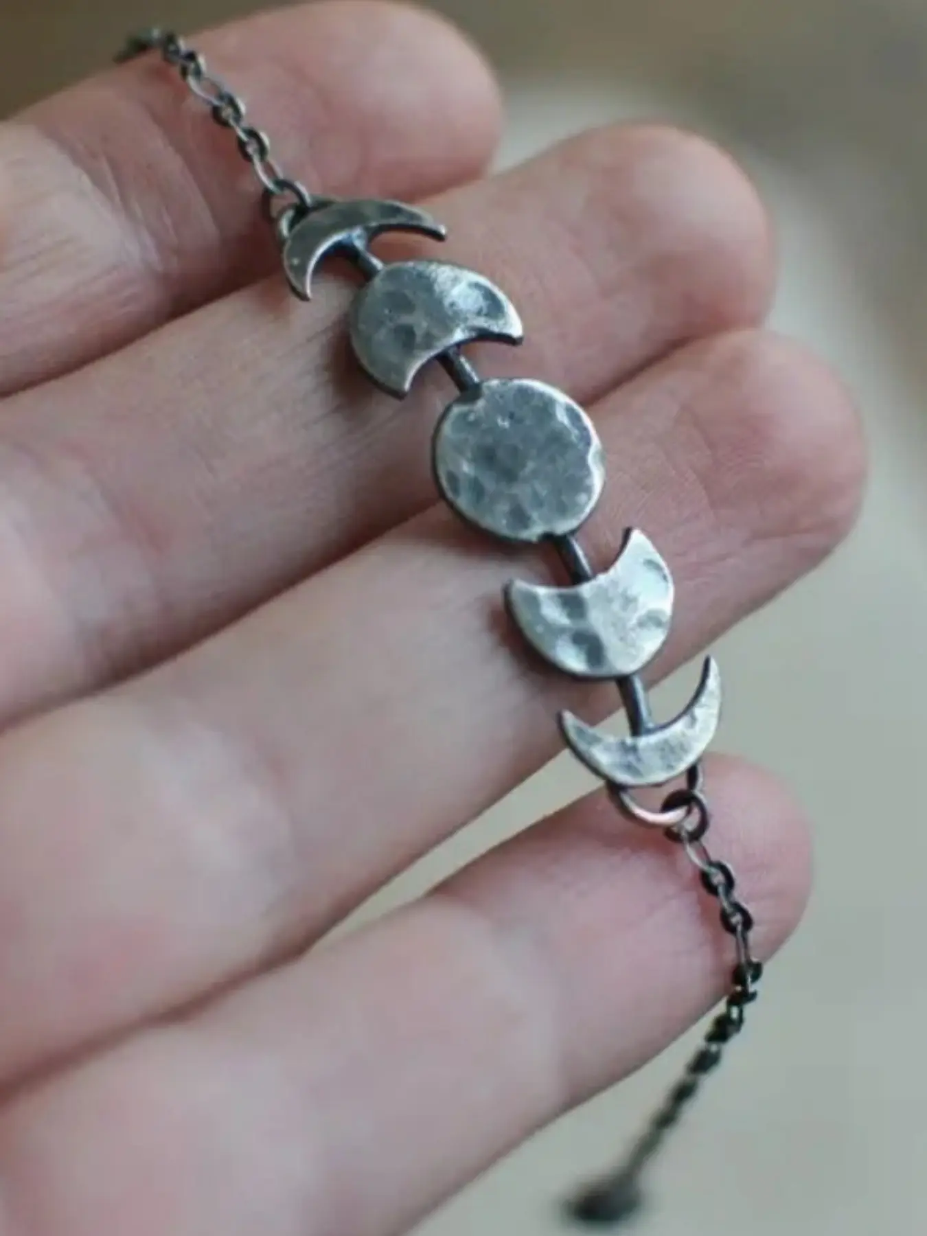 Vintage Silvery Color Bracelet, Moon Phases Bracelet, Celestial Jewelry, Crescent Moon Design, Unique Fashion Accessory, Stackable Bracelets, Copper Bracelets, Fashionable Bracelet, Hand Chain Jewelry