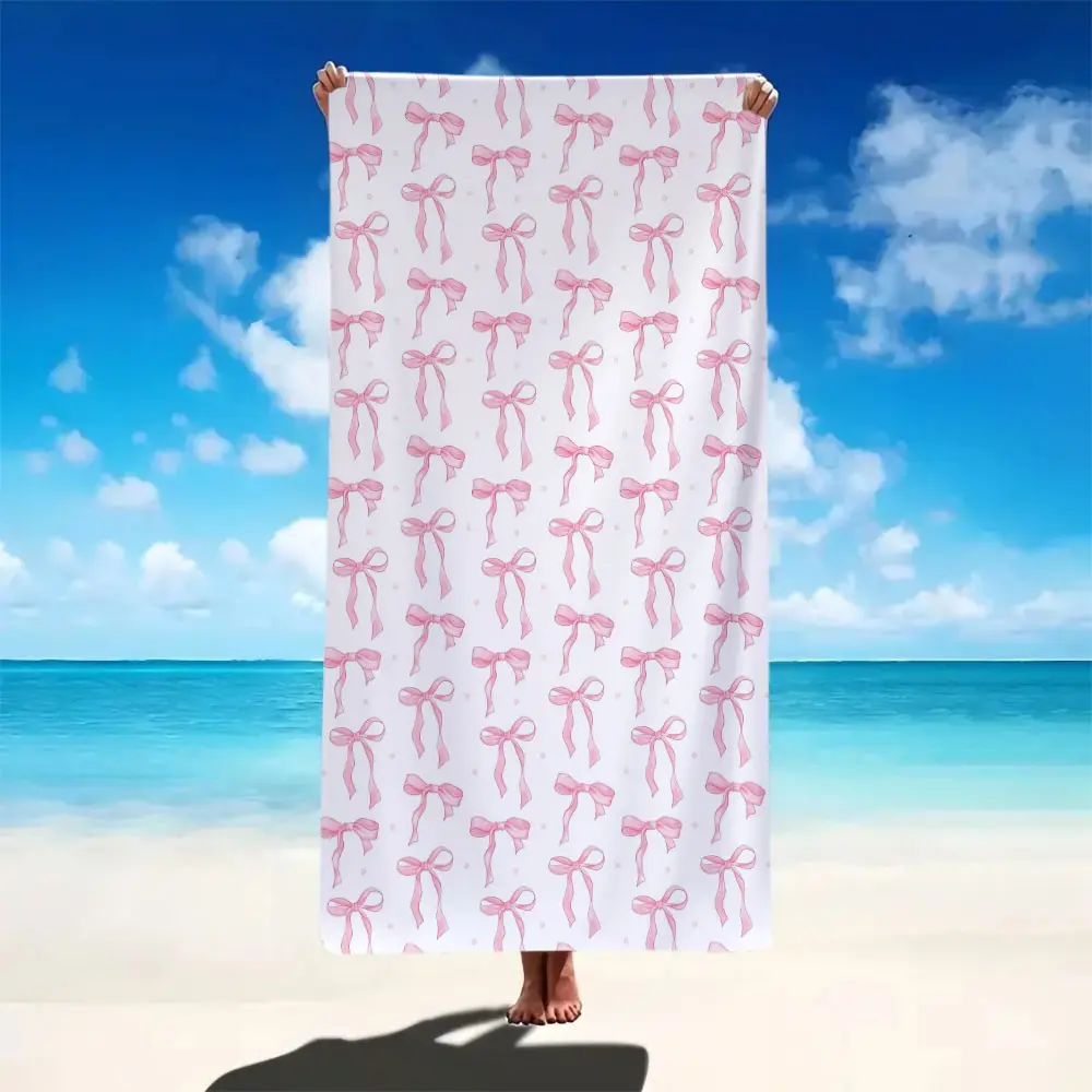 Girlish Heart Pink Bowknot Microfiber Lightweight Quick-Drying Beach Towel, Super Absorbent and Fast-Drying Travel Portable Beach Towel, Travel Sandproof Large Shawl, suitable for sports, swimming, pool activities, yoga beach towel, Portable Towels