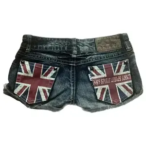 Retro British Flag Pattern Printed Mini Shorts Harajuku Denim Shorts Women's Gothic Slim Low Waist ShortsRAIMENTRY