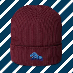 East Cast Waves Embroidered Organic ribbed beanie