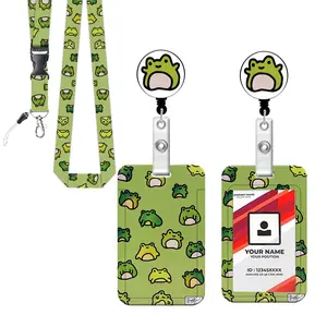 Fun Frog Animal ID Badge Holder Set, Retractable Name Card Clip, Detachable Lanyard, Office Document Strap, Teacher Gift