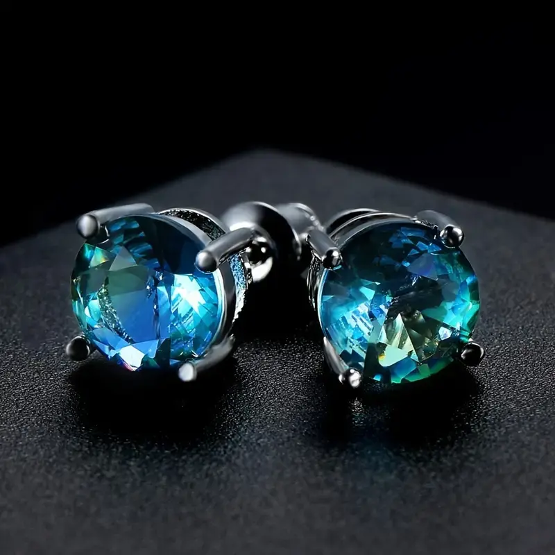 Blue gemstone earrings, fashionable colored earrings, 925 silver earrings, suitable as gifts for women and girls Ear Studs