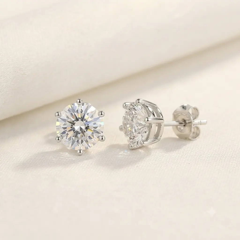 Round Solitaire Stud Earrings For Women Diamond Look Sparkling Crystal Earrings Minimalist Jewelry Everyday Luxury Gift