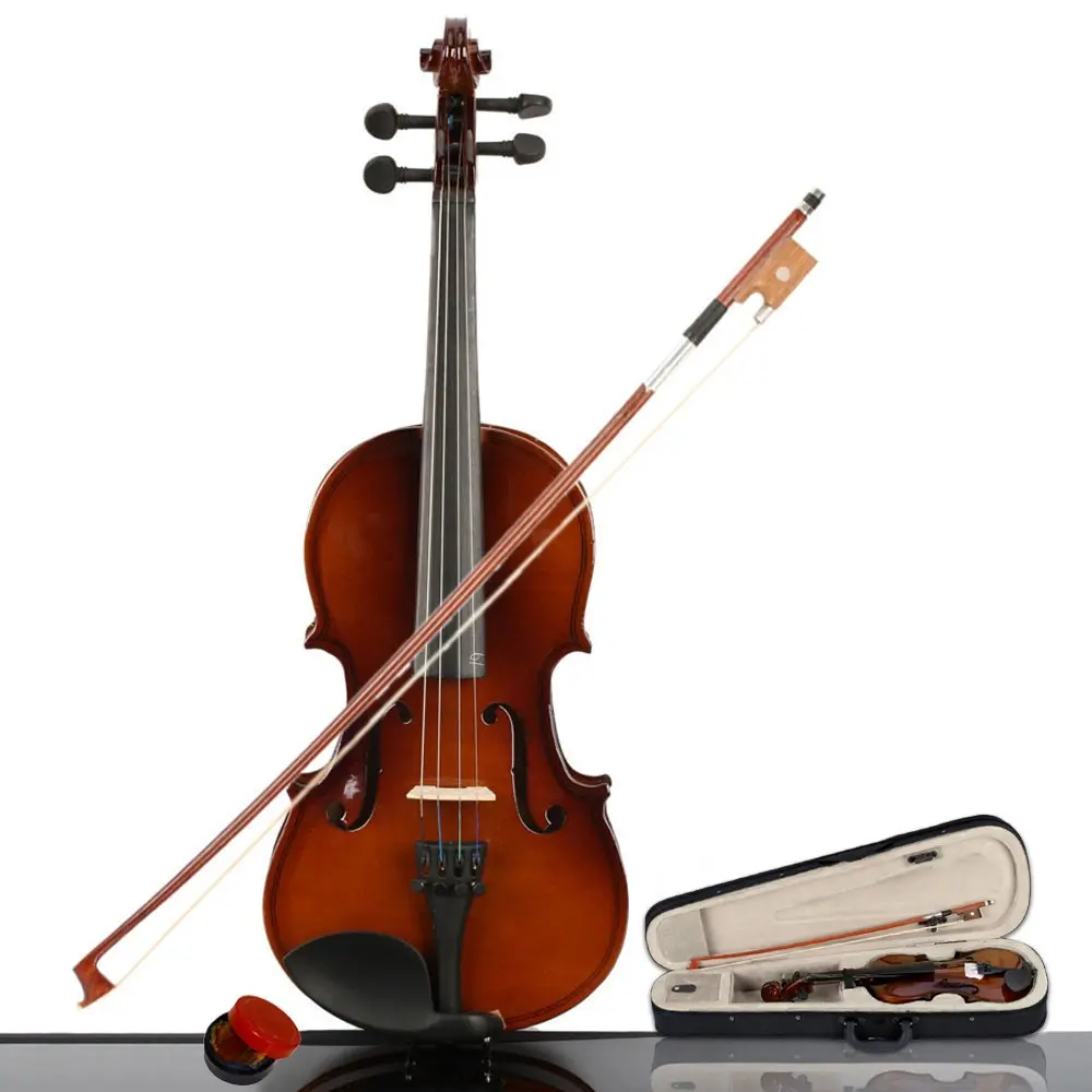 Full Size Wooden Acoustic Violin Beginner Kit - Basswood Body, Natural Finish, Strings, Case, Bow, Rosin Included - Ideal for Student Musicians, Violin Strings