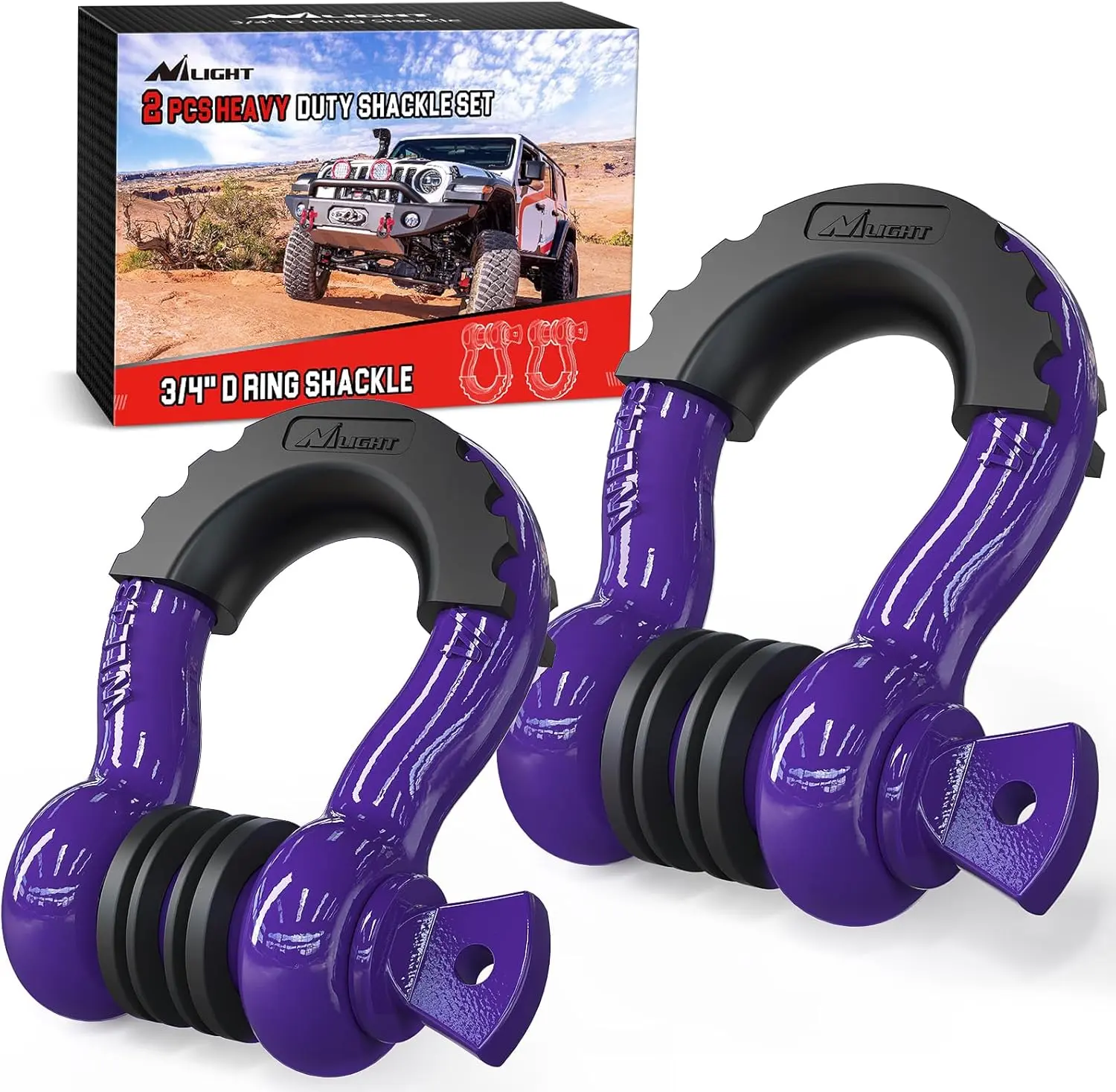 Nilight 2-Pack Drop Forged 3/4" D-Ring Shackles, 7/8" Screw Pin, 41887lbs Break Strength Heavy-Duty Off-Road Recovery Shackles with Isolators & Washers, Easy to Install Universal Clever Design for Tow Straps, Winches, Jeeps, Universal Design