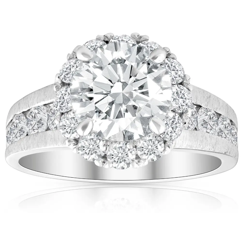 Certified 5Ct Lab Grown Diamond Halo Engagement Ring 14k White Gold