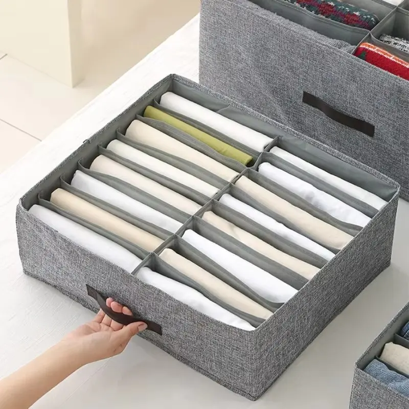 1PC Clothes Organizers and Storage - 16 Grids Fabric Jeans Organizer with Handles, Foldable Closet Organizers Dividers, Wardrobe organizer for Pant, Sweater, T-shirt, Scarf, Collapsible Storage Boxes