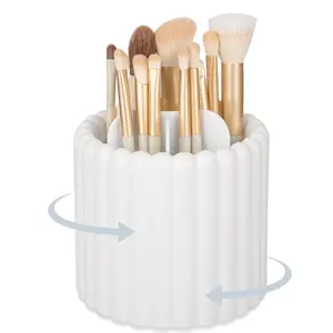 PrimPick 360 Rotating Makeup Brush Holder 7 Slots Make Up Brush Organizer Removable Spinning Cosmetic Brushes Storage Pen Holder Makeup Organizer Box for Vanity, Dresser, Desk