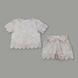 Cute Flower Scalloped Girl Summer Shorts Set | 2-Piece Breathable Cotton Outfit for Toddler & Little Kids