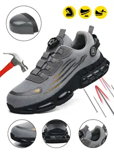 Men's Breathable Mesh Work Sports Shoes, Durable Anti-Slip Lightweight Safety Shoes with Steel Toe Protection, Comfortable All-Season Casual Design