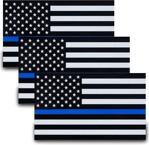 Besby 3pcs Reflective US Flag Stickers Thin Blue Line American Flag Decal Car Laptop Bumper Sticker 5"x3" Vinyl Support USA Police and Law Enforcement Officers