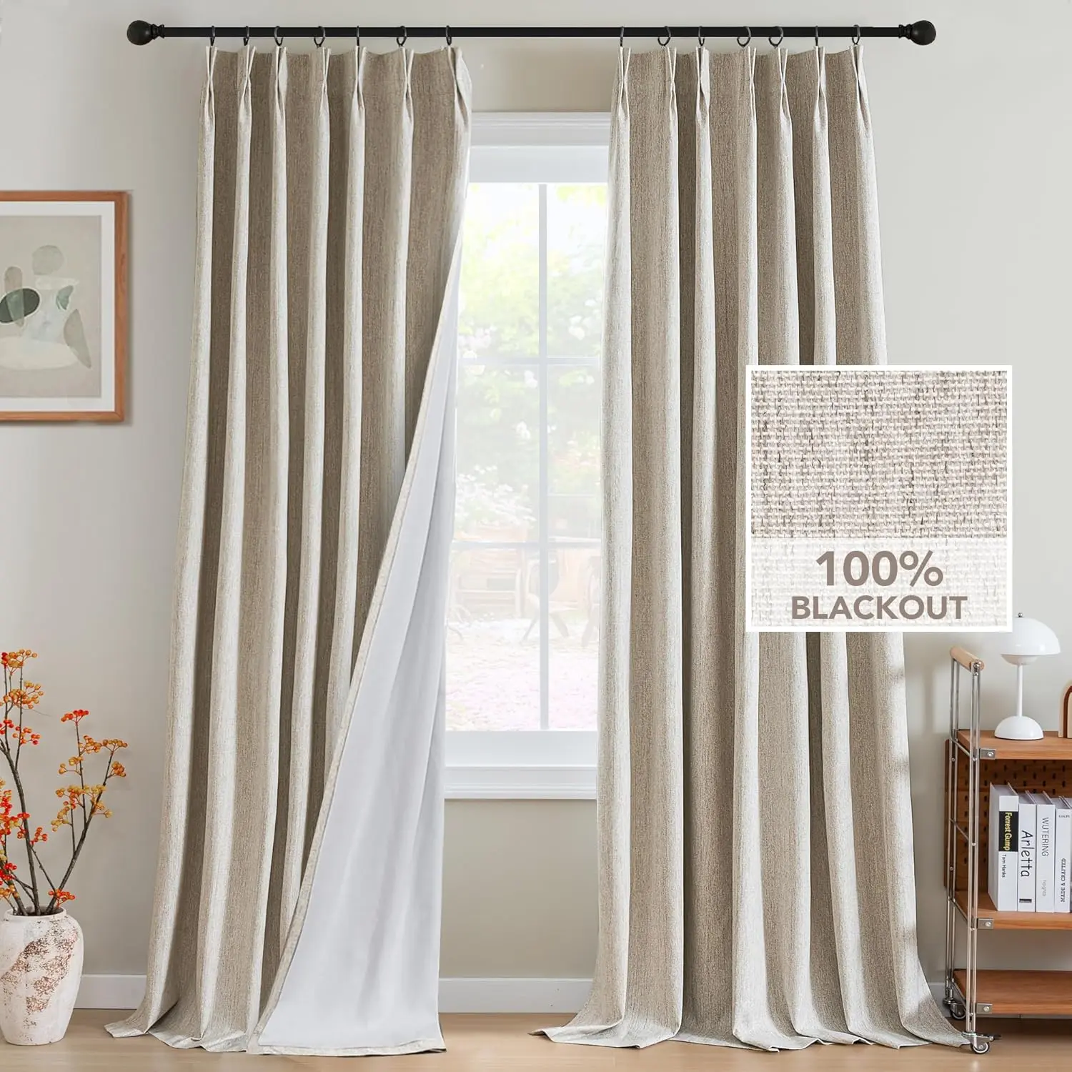 Pinch Pleated Full Blackout Curtains Pair Pack - Durable Linen-Chenille Blend 84 in Length, 80 inches Option, Bedroom Thermal Insulated Farmhouse Track Drapes with Hooks, Heather, Blackout Shade, Home Decorative Curtain, Curtains For Bedroom