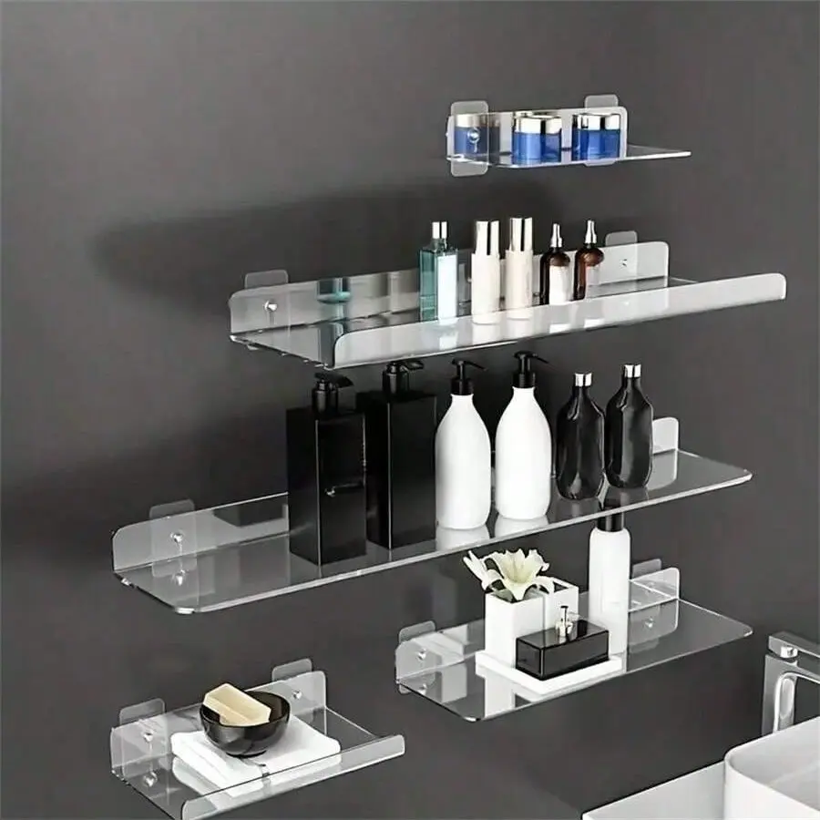 Acrylic Floating Shelf for Plants, Candles, Toothbrushes, Multi-Functional Home Storage Solution, Wall Mount Organizer for Bathroom, Kitchen, Bedroom, Living Room, Aesthetic Bathroom Decor