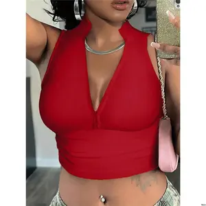 Daily Tank Red Fitted Neck Mock Color Slayr tiktok Solid Rib - Knit Sleeveless Top For Wear