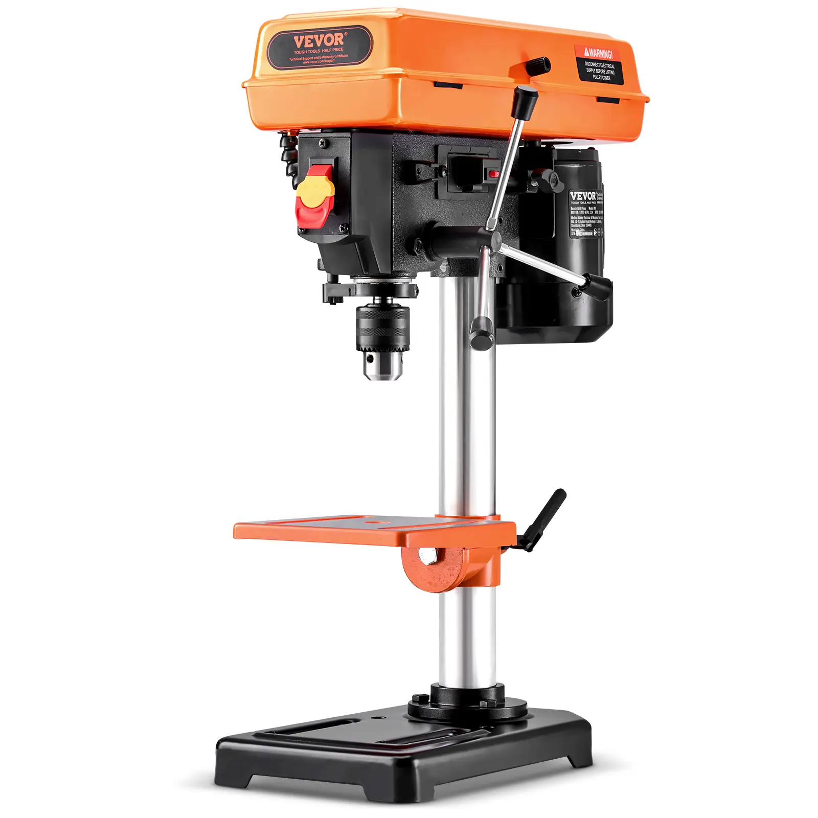 【Summerfinds】VEVOR 8 in Benchtop Drill Press 2.3A Induction MotorTabletop Drilling Machine with 750 / 1140 / 1740 / 2340 / 3200 RPM Adjustable Speed0-45° Tilting WorktableLED Work Lightfor Wood Metal